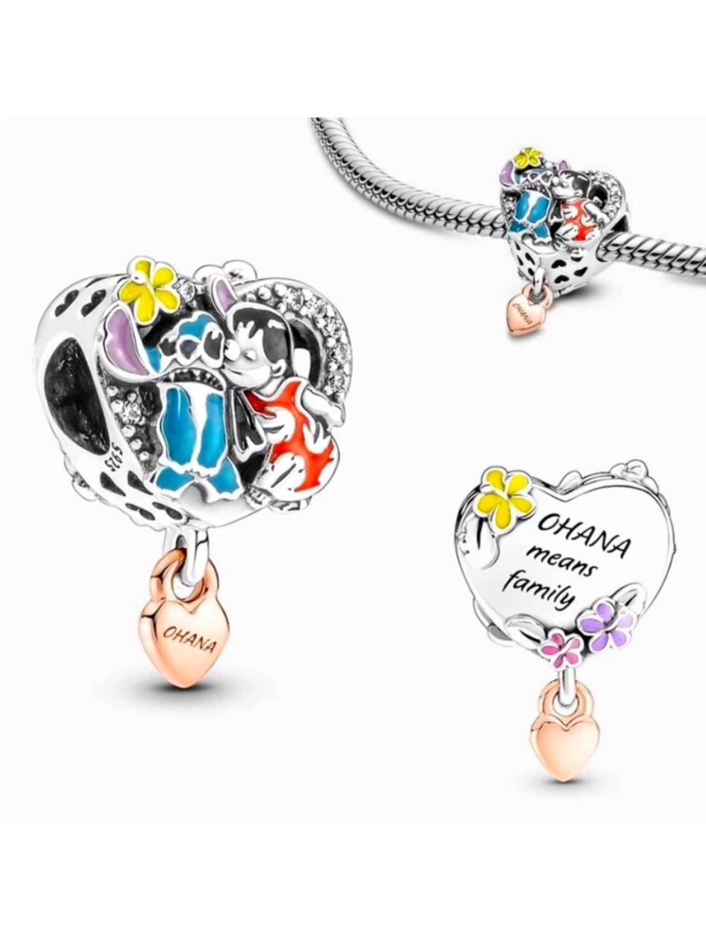 Disney Lilo and stitch Ohana Heart Dangle Charm